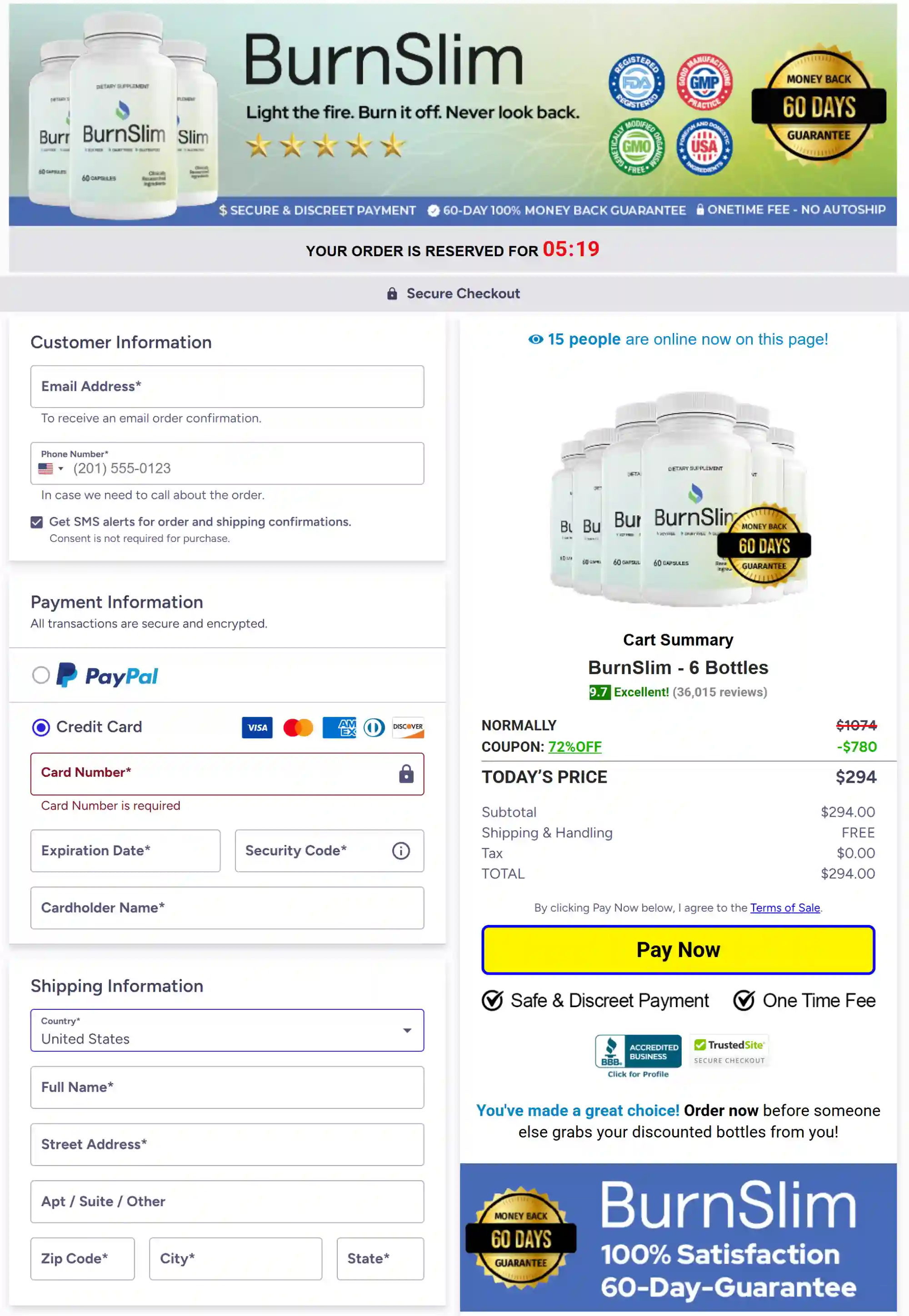 burnslim checkout page